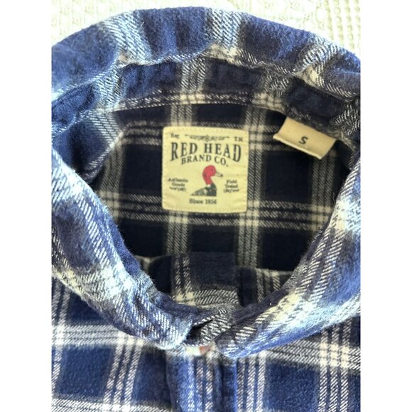RED HEAD ~ Mens Blue & White Plaid Flannel Button-Up Shirt ~ S ~ 100% Cotton - Picture 6 of 10